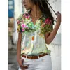 Women's Blouses 2023 Women Short Sleeve 3d Floral Printing Summer Vintage Elegant Y2k Tops Everyday Street Trend Shirt Sexy XS-5XL