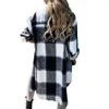 Casacos de trincheira feminina Hirigin 2023 Mulheres camisa de botão de botão adultos impressão xadrez irregular de manga comprida