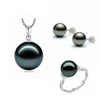 Set S925 Argento sterling 14mm grande Collana di perle rotonde perfette in stile Tahiti Set di orecchini e anelli Gioielli di moda Per le donne