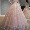 Dusty Pink Sparkle Sequined Lace Prom Dresses With Long Sleeves V Neck Sexy Special Occasion Party Gowns For Women Pageant Plus Si2224