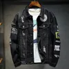 Giacche da uomo Giacca di jeans da uomo di marca Hip Hop Streetwear Punk Motocicletta con stampa strappata Capispalla da cowboy Cappotto di jeans da uomo con foro casual di alta qualità 230522