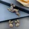 Chains Inlaid Color Vintage Brooch Earings Set