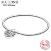 Bangles Hot sale Luxury Original 100% 925 Sterling Silver Snake Chain pan Bracelet Crown Bangle for Women Authentic Charm DIY Jewelry