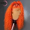 Wigs Mogolian Hair Blue Red Kinky Curly Lace Front Wig 180 Density HD Lace Frontal Wig Colored Transparent Orange /Grey Synthetic Lace