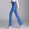 Джинсы женские с высокой талией, джинсы-бутлеги, тонкие эластичные джинсы большого размера, расклешенные джинсы для отдыха, прямые узкие облегающие эластичные джинсы для похудения S