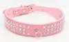 personalized Length Suede Skin Jeweled Rhinestones Pet Dog Collars Three Rows Sparkly Crystal Diamonds Studded Puppy Dog Collar