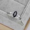 Anneaux de bande Bague en argent sterling S925 Bague ovale en diamant avec onyx noir Bague pour femmes de conception simple européenne et américaine J230522