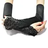 Cinq doigts gants Vintage 1920 s sans doigts dentelle paillettes Satin classique fête Costume accessoires Stretch opéra noir femmes Long