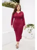 Robes grande taille Chic et élégante femme robe 2023 printemps col en V à manches longues mince moulante haute fendue Sexy fête