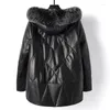 Women's Leather 2023 Women's Winter Sheepskin Coat Fashion Warm Hooded Woman Parkas Down Jacket Female Korean Womens Clothing Fur WP