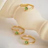 Cluster Rings 925 Sterling Silver Gold Color Ring Green Zircon Finger Stacking Fashion Luxury Vintage Jewelry For Women