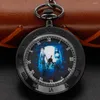 포켓 시계 클래식 애니메이션 영화 유령 커플 쿼츠 시계 블랙 빈티지 로마 숫자 FOB 체인 할로윈 크리스마스 선물