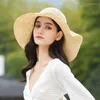 Chapéus de aba larga 2023 Pasia de praia Big Brimmed Straw Hat Summer Summer dobrável Sunshade Feminino feminino Cap de proteção