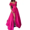 Charmante robe de bal en satin fuchsia sur l'épaule fendue sur le côté robe de soirée sexy col en V élégante longueur de plancher simple une ligne robe d'occasion spéciale pour les femmes 2023