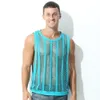 Mannen Tank Tops Mannen Mesh Mouwloze O hals See Through Vesten Side Split Sexy Kleding Tee Streetwear Sport Fitness Singlets 230522