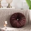 Travesseiro /estilo europeu decorativo arremesso de veludo luxuoso tecido plissado de roda redonda sede de abóbora s c63b