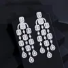 Knot ThreeGraces Luxury Cubic Zirconia Long Tassel Geometric Drop Chandelier Earrings for Brides Wedding Anniversary Jewelry ER708