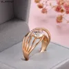 Pierścienie opaski popularne mikro inkrustowani 18 -karne Złotą cyrkon Pierścień Kobiety Ins moda chłodne linie geometryczne wiatr