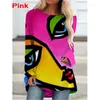 Women's T Shirts Abstract Painting 3d Print T-shirt Women Fashion Long Sleeve Tops Tees Graphic Shirt Y2k Clothes Manga Face Top Summer