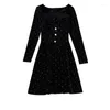 Casual Dresses Pieces Fall 2023 High-end Pleuche Long-sleeved Hepburn Atmosphere Quality And The Little Black Dress