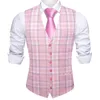 Men's Vests Elegant Cotton Men's Vest Spring Wedding Pink Blue Red Green Black Khaki Solid Plaid V-Neck Slim Waistcoat Tie Set Barry