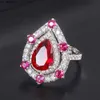 Bandringen Charms 812mm Aquamarine Ruby Rings For Women Vintage Gemstone Lab Diamond Cocktail Party Fine Jewelry Birthday Gift Accessories J230522