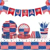 Décoration de fête USA Drapeau 4 juillet Jour Fête d'anniversaire Vaisselle jetable Ensembles Assiettes Tasses Serviettes Jour de l'Indépendance Baby Shower Party Décoration T230522