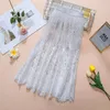 Skirts Sexy Lace Womens Spring Summer A-Line High Waist Mesh Mid-Length All-Match Bottoming Long White Black Skirt Women C8027