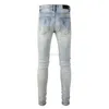 Designerkleidung Amires Jeans Denim-Hosen 839 Amies trendige Marke mit abgenutzten Löchern, Tarnaufklebern, großer Schaden, schmale Passform, kleiner Fuß, elastische Jeans, Herren, hohe Str