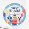 Disposable Dinnerware Happy Birthday Paper Plate Set 10Pcs 7 Inches Party Tableware Cake Fruit Candy Tray Drop Delivery Home Garden Dhkgl