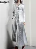 Women s Jackets Lautaro Spring Autumn Long Cool Silver Shiny Reflective Pu Leather Trench Coat for Women with Hood Luxury Runway Fashion 230522