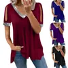 Women's Blouses Women Blouse V Neck Off Shoulder Glitter Short Sleeve Pullover Decorate Solid Color Loose Casual Basic Top Ladies Clothing