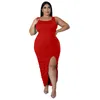 Robes grande taille KEXU femmes haut côté fendu col rond sans manches Maxi longue robe 2023 été dos nu moulante Sexy fête débardeur