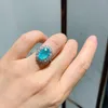 Bagues de grappe QDazzling ovale pierre anneau Paraiba Tourmaline réglable pour les femmes couleur argent fête bijoux de mariage 2023