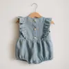 Barboteuses Summer born Infant Baby Girls Romper Playsuit Combinaisons Solid Cotton Ruffles Vêtements pour bébé 230522