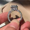 Anillos de banda Vintage Princess cut 3ct Lab Diamond Ring 925 joyería de plata esterlina Compromiso Anillos de boda para mujeres hombres Party Bijou J230522