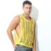 Mannen Tank Tops Mannen Mesh Mouwloze O hals See Through Vesten Side Split Sexy Kleding Tee Streetwear Sport Fitness Singlets 230522