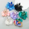 Stud Earrings F19D Rhinestones Chiffon Flower Summer Novelty Fashion Jewelry Petal Earring