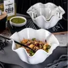 Plates White Ceramic Irregular Salad Bowl Curling Edge Creative Dinner Fruit Kitchen Decor Dishware Platos De Cena