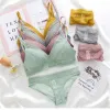 2019 soutiens-gorge sexy pour femmes fil français gratuit mince soutien-gorge rembourré ensemble gros seins dentelle push up ensembles de sous-vêtements fille couleur bonbon bralette Q0705