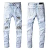 Designer Clothing Amires Jeans Denim Pants Amies Fashion Brand New Pantalons Hommes Blanc Percé Broderie Patch Élastique Slim Pantalon Denim Pantalon 699 Distressed Rippe