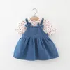 Vestidos de menina doce verão garotas crianças jeans princesas vestido geral de manga curta tops blusa 2pcs crianças bebês bebês roupas de roupas