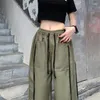 Pantalon homme Hippie Y2K Cargo femmes Harajuku surdimensionné vert jambe large hommes taille basse pantalon de survêtement cordon poches pantalon