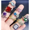 Womens Mens Ring Crystal Zircon Stone Rings Real Gold Plate Colorful Zirconia Finger Micro Pave S925 Silver Gemstone Jewelry Gift