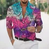 Camisas casuais masculinas Moda Luxo para homens de grandes dimensões Flores de camisa impressa Botão de manga longa Top Men Flood Holiday Cardigan Blouse