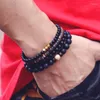 Charm Armband Fashion Men Armband Set Natural Volcanic Rock Onyx Stone Pärled Braslet Wenge Wood Strand Braclet Yoga Brazalete