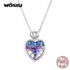 Necklaces WOSTU 2021 Adjustable 925 Sterling Silver Purple Sea Fish Scale Heart Love Long Chain Silver Necklace For Women Jewelry CQN468