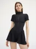 Women s Shapers Mozision Autumn Sexy Bodycon Playsuit Women Jumpsuit O Neck Short Sleeve Zipper Bodysuit Female Elegant Slim Playsuits Rompers 230522