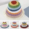 Cappelli a tesa larga 2023 Cappello a secchiello estivo in paglia all'uncinetto Cappello Panama pieghevole da donna Sole UV Boho Strisce colorate Pesca Vacanza Spiaggia