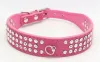 personalized Length Suede Skin Jeweled Rhinestones Pet Dog Collars Three Rows Sparkly Crystal Diamonds Studded Puppy Dog Collar